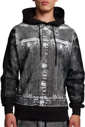 Denim-Hoodie mit Grafikprint