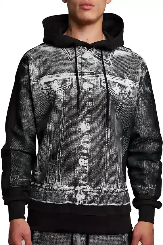 Denim-Hoodie mit Grafikprint