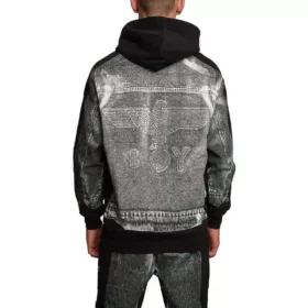 Denim-Hoodie mit Grafikprint