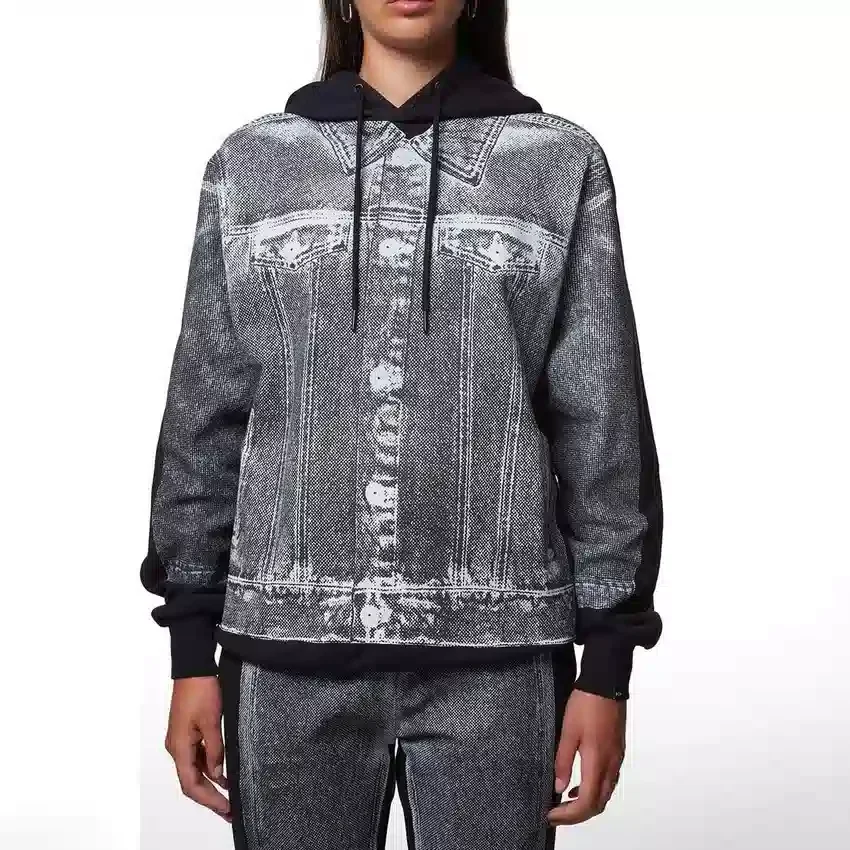 Denim-Hoodie mit Grafikprint