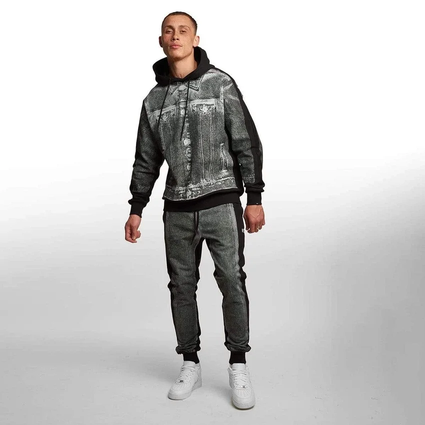 Denim-Hoodie mit Grafikprint