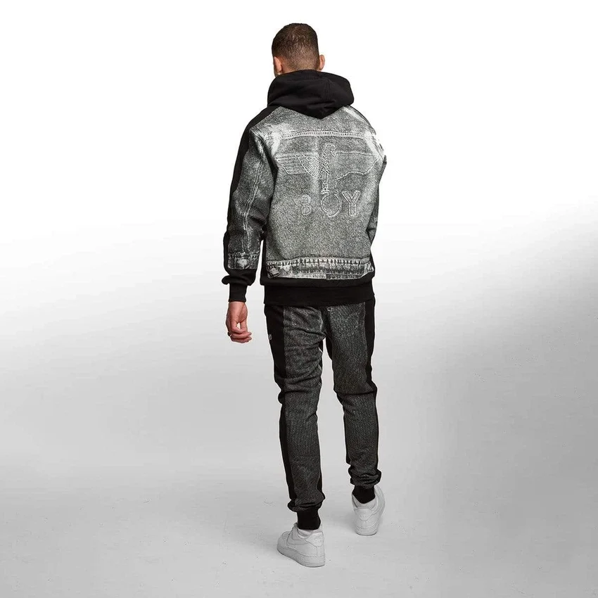 Denim-Hoodie mit Grafikprint