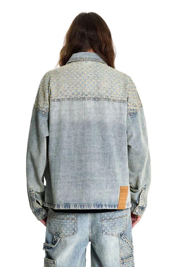 Jeansjacke mit Laser-Distressed-Effekt