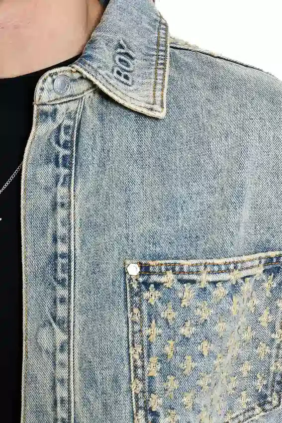 Jeansjacke mit Laser-Distressed-Effekt