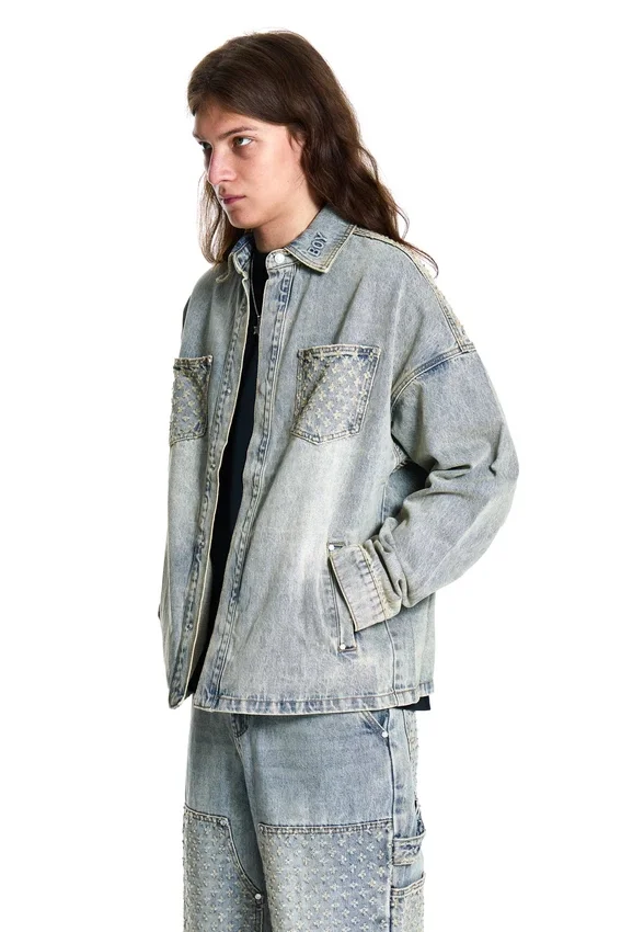 Jeansjacke mit Laser-Distressed-Effekt