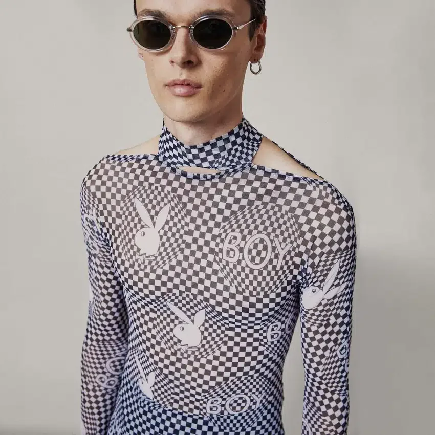 Playboy x BOY Checkerboard Vortex Mesh-Oberteil
