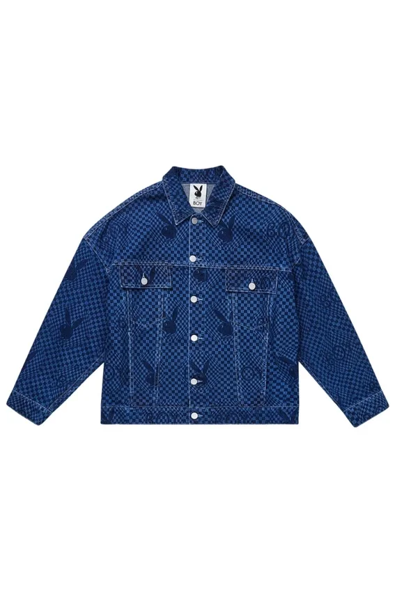Playboy x BOY Denim-Jacke mit Schachbrettmuster