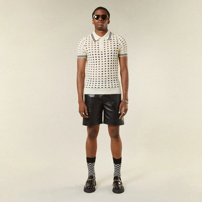 Polo-T-Shirt aus offenmaschigem Strick